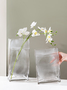简约玻璃花瓶透明长方形，花盆简约现代插花桌面样板房客厅家居饰品