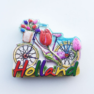 欧洲荷兰创意元素旅游纪念自行车，郁金香装饰工艺品磁性冰箱贴手信