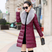 高货加厚中长款pu皮棉衣，外套女2024冬季韩版修身显瘦大毛领皮棉服