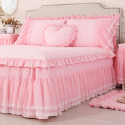 巧致生活全棉单件床裙式床罩套蕾丝床笠纯棉公主2023年粉色