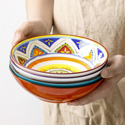 手绘碗创意浅碗个性手绘餐具家用甜品碗水果沙拉碗拉面碗陶瓷汤碗