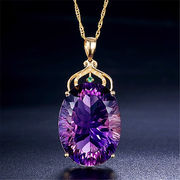 欧美奢华紫水晶项链吊坠，满钻镶金色伴钻水晶项链，女挂件锁骨链