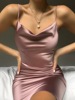 裸粉色吊带绸面丝滑气质连衣裙Nude pink suspender Satin Dress