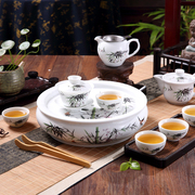 陶瓷功夫茶具潮汕工夫茶具套装，圆形茶盘定制茶具，家用套装泡茶