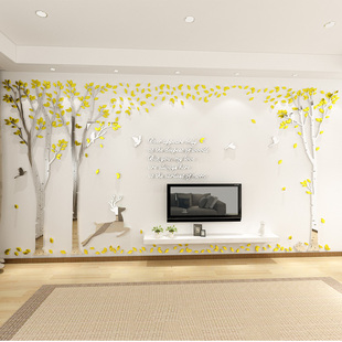 亚克力创意大树3d镜面水晶画客厅沙发电视背景墙面装饰立体墙贴纸