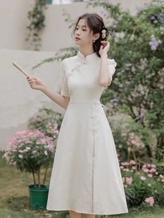新中式女装改良旗袍夏季订婚礼服平时可穿伴娘，服国风小个子连衣裙