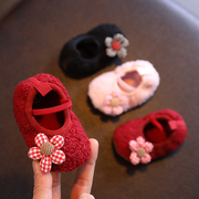 秋冬季新生婴儿鞋袜0-3-6月1岁男女宝宝棉鞋学步加绒软底不掉保暖