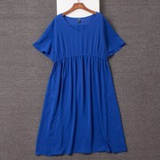 外贸单夏季(单夏季)女装，蓝色雪纺连衣裙大码高腰，v领短袖中长裙2023年