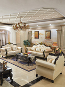 欧式真皮实木雕花沙发123组合大小户型三人位黑檀高档美式客厅