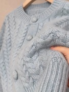 小众设计感法式小香风软糯奶fufu设计感重工麻花蓝色针织开衫毛衣