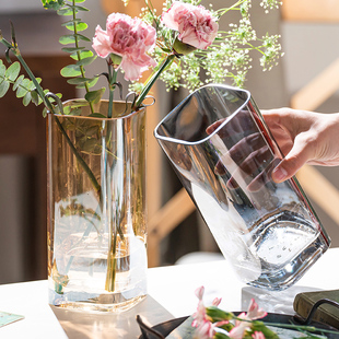 轻奢简约北欧极光玻璃花瓶透明水培插花鲜花干花创意装饰家居摆件