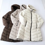 冬季女中长款长袖棉服外套连帽拉链修身纯色通勤百搭厚棉衣X14B