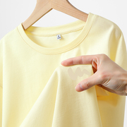 艾格鹅黄色圆领t恤春夏女装2024年洋气，宽松纯棉短袖上衣休闲