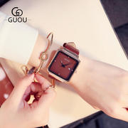 手表女香港GUOU/皮带女士小众运动时尚手表中性手表古欧真皮方形