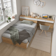 小户型榻榻米床书桌一体，组合小卧室单人床储物收纳床房间现代简约