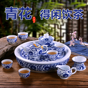 整套功夫茶具套装办公景德镇家用中式青花瓷复古陶瓷茶杯茶盘送礼