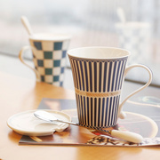 创意陶瓷杯子带盖勺欧式咖啡杯，牛奶早餐茶杯马克杯情侣家用喝水杯