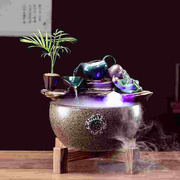 新中式陶瓷水缸创意假山喷泉，循环水加湿家居，办公桌面流水摆件