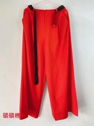 米xiu撤柜品牌折扣红色，阔腿休闲女士高腰直筒，宽松显瘦垂感长裤子