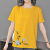 黄色纯棉t恤女夏季短袖圆领中年，妈妈女装宽松大码文艺气质潮夏装