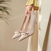 法式优雅串珠高跟鞋女2024年春季设计感小众，气质细跟尖头单鞋