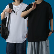 日本纯棉纯色短袖打底衫T恤白色白的男女体桖纯黑内搭体恤纯白t桖
