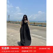 fanptntox蓬蓬连衣裙女夏季无袖，气质长裙纯色旅游度假风裙子