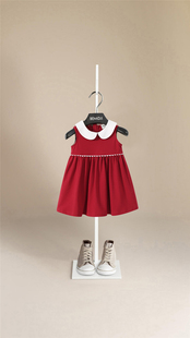 高品质童装女童红色连衣裙婴幼童，纯棉翻领花边，时尚公主裙生日裙