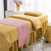 棉麻美容院床罩四件套，专用按摩理疗带洞奢华高档黄色圆头纯色