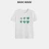 Basic House/百家好短袖女T恤2024夏季爱心圆领撞色短袖上衣