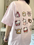 日系可爱卡通短袖t恤女夏纯棉(夏纯棉，)设计感小众bf宽松半袖减龄粉色上衣