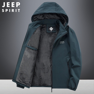 jeep加绒外套男冬季保暖中老年人男装爸爸装冬装，加厚休闲运动夹克