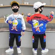 奥特曼衣服小男孩卫衣套装2023时髦宝宝儿童运动春秋装两件套