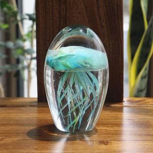 水晶球琉璃发光水母摆件手工艺品海洋动物鱼缸造景生日礼物送