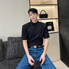 夏季韩版休闲时髦高级感垫肩短袖t恤男修身纯色内搭打底体恤衫潮