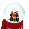 圣诞水晶球玻璃雪花球，幸福一家人旋转飘雪花发条音乐机芯水晶球