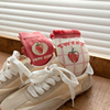 夏秋季(夏秋季)粉红色草莓网格可爱日系袜子女中筒袜，ins潮花边学生长筒袜