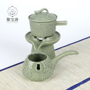 石磨茶具套装家用办公时来运转复古防烫冲茶器，自动泡茶壶茶杯盖子