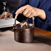 日式复古紫铜铜壶手工锤目纹，提梁壶大号，纯铜茶壶烧水壶单壶煮水壶
