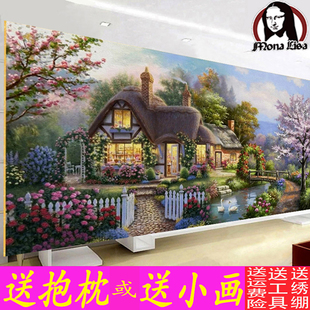 蒙娜丽莎十字绣花园小屋，2024线绣客厅大幅卧室欧美系列风景画