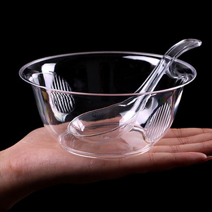 一次性水晶碗勺套装加厚塑料，家用甜品汤碗高档餐具，酒席圆形打包碗