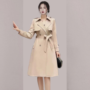 西装中长款风衣女，2023韩版女装，收腰显瘦修身系带外套