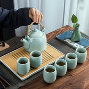 提梁壶陶瓷功夫家用整套青瓷茶具套装耐高温泡茶壶大容量茶杯茶盘