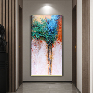 手绘油画挂画玄关走廊过道，装饰画竖版纯手工，画抽象油画生命之树