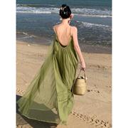 海南三亚海边度假穿搭拍照沙滩裙别致绝美绿色吊带纱裙飘逸连衣裙