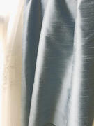 圣奇尼现代简约蓝色窗帘，清新蓝仿真丝成品，地中海风格客厅田园白色