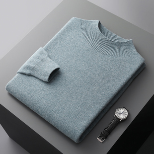 鄂尔多斯市产100%纯山羊绒衫，男半高领毛衣，冬季加厚打底针织羊毛衫