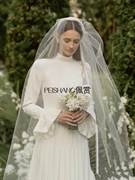 2023白色头纱新娘网格长款婚纱，礼服面纱婚礼仪式拍照造型款配饰