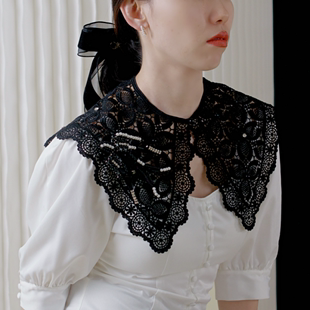 TT unique原创设计黑色镂空蕾丝手工缝制水钻珍珠燕子 装饰假领子