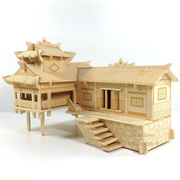 国风榫卯积木立体拼图拼装房子3D木制仿真建筑模型手工diy益智ins